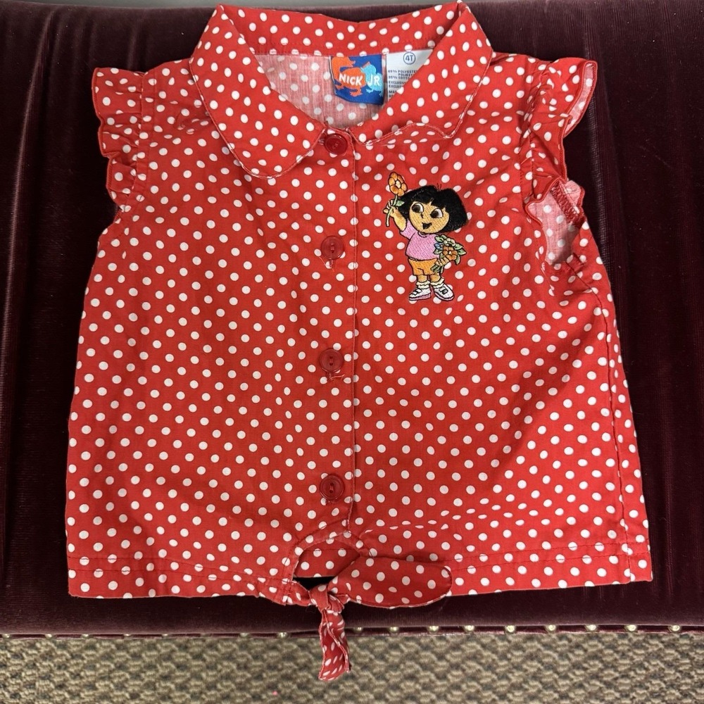 Vintage Dora the‎ Explorer Red White Polka Dot Girl Top 4T 2004 Nick Jr